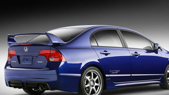 Side Back Pose Of 2008 Honda Civic Mugen Si Sedan In Blue